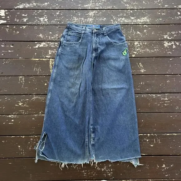 (32x28) Vintage 90s Y2K JNCO Jeans Scroll Embroidered Faded Distressed - Picture 2 of 8